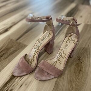 Sam Edelman Yaro Women Suede Open Toe Heel Sandals Pink Ankle Strap Buckle 10M